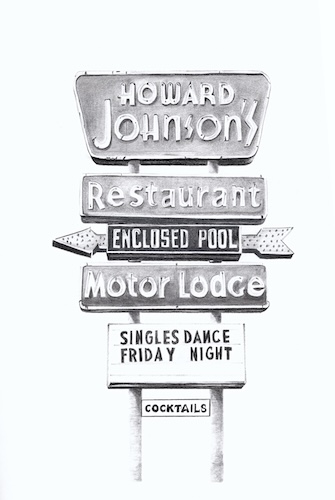 graphite drawing of a Howard Johnson's sign