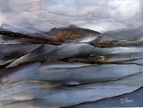 dark and moody alcohol ink landscape painting