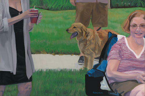 oil painting of a family function starring a dog