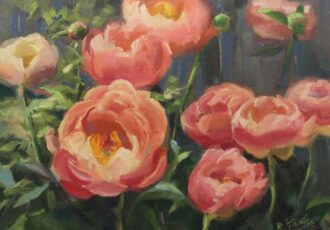 oil painting of peonies in summer