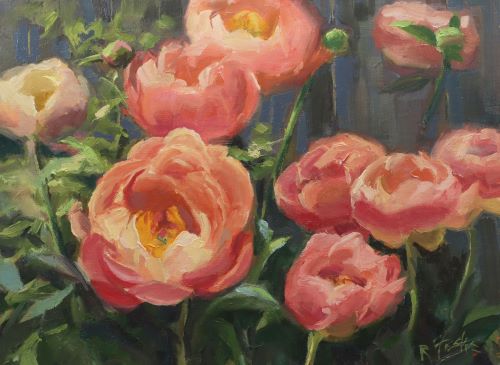 oil painting of peonies in summer