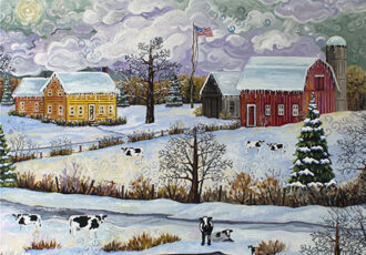 Folk art country snow scene