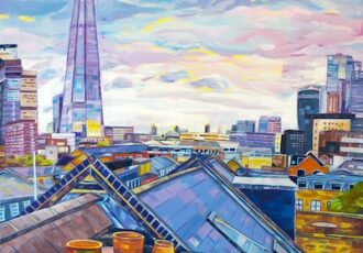 painting view of London from a rooftop