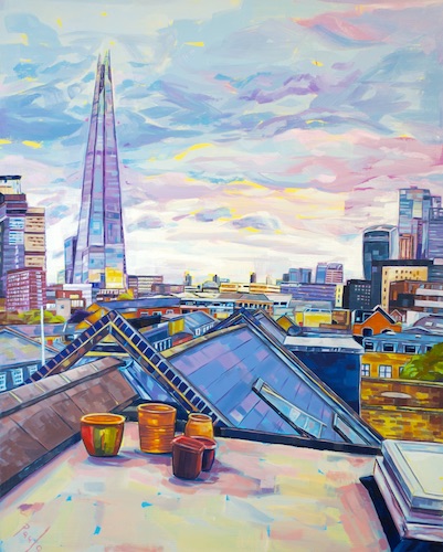 painting view of London from a rooftop