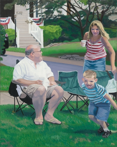 Oil painting of a family gathering