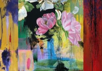 oil painting of florals with color blocking