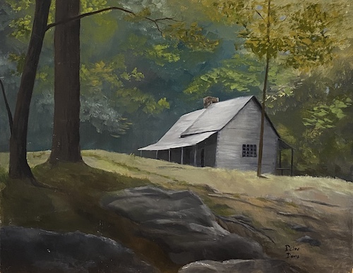 landscape oil painting with small house