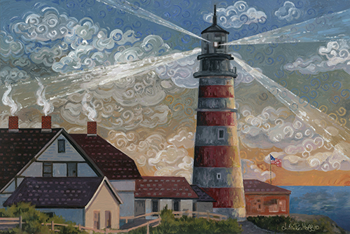 Americana folk art painting of a lighthouse