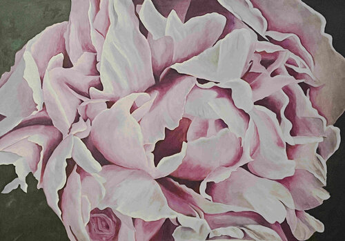 oil painting of a peony flower