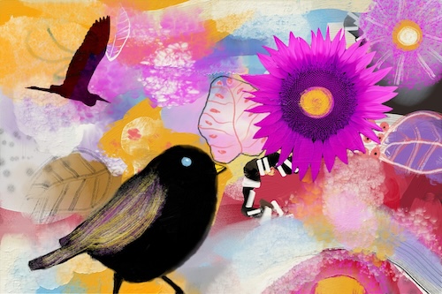 nature-themed digital abstract art with bird