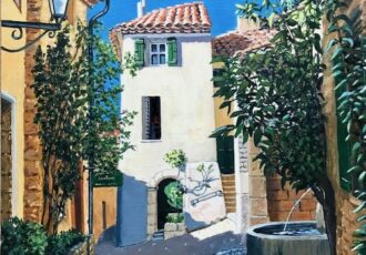 acrylic painting landscape scene in Provence, France