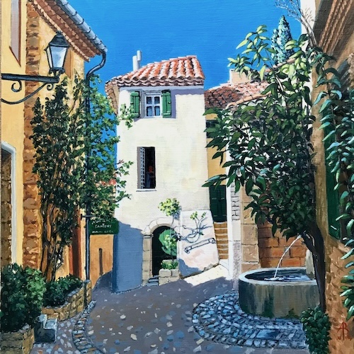 acrylic painting landscape scene in Provence, France