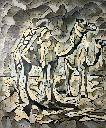 painting of camels in an impressionist style