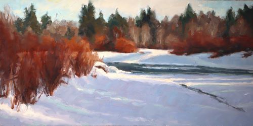 oil painting winter scene with willows