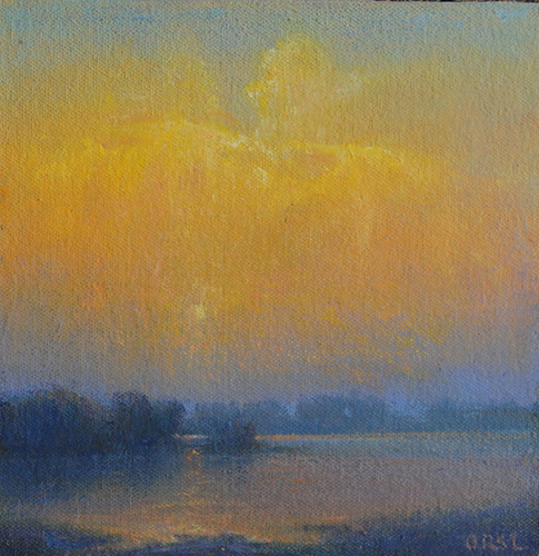 oil painting of a sunset and moonrise