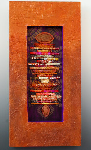 mixed media totem sculpture about womanhood