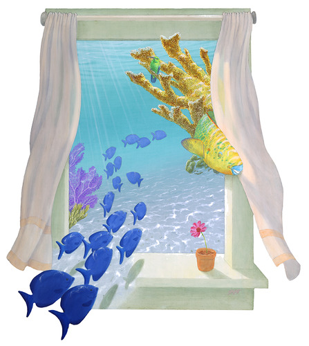 painting of a window into an undersea scene