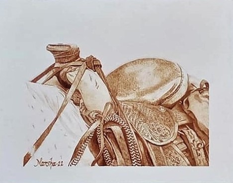 pyrography image of a saddle