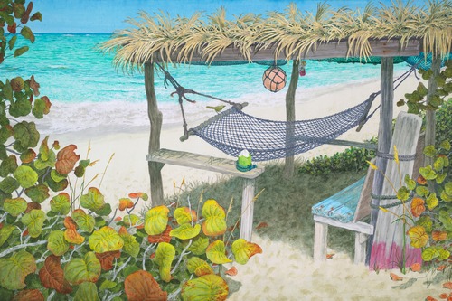 painting of a hammock on a Florida beach