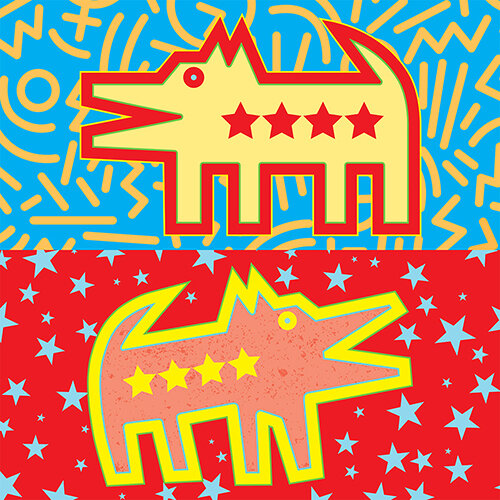 stylized dog design inspired by Keith Haring