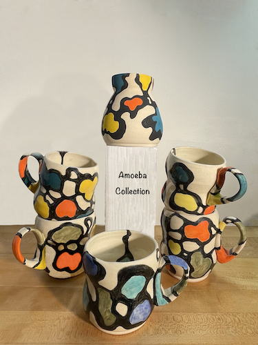 collection of ceramics with abstract designs