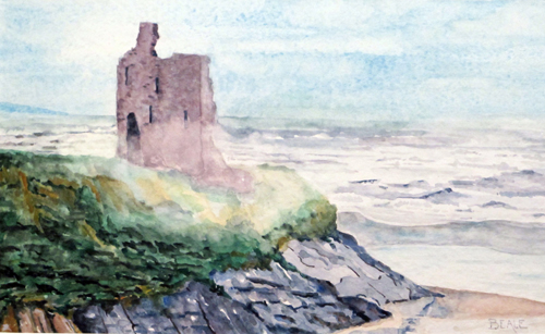 watercolor painting of a castle in Ireland