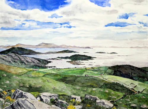 watercolor painting mountain scene Ireland