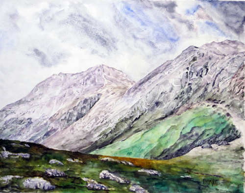 watercolor landscape painting of rural Ireland