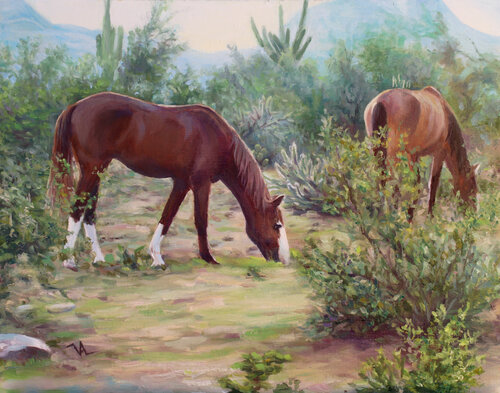 painting of horses in the desert