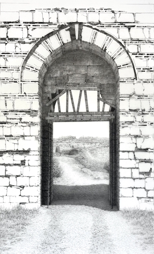 intricate artwork of an archway at a castle