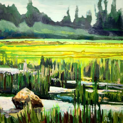 acrylic landscape painting of wetlands