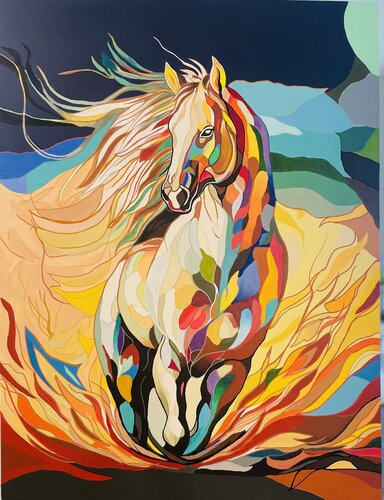 colorful painting of a galloping horse