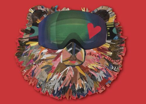 paper collage bear with a VR mask