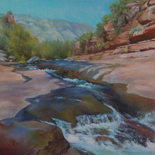 landcape painting of a southwest desert river