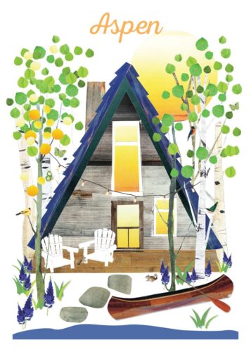 whimsical cabin in the woods greeting card