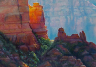 landscape oil painting of desert rock formations