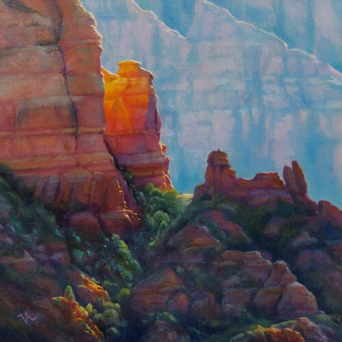 landscape oil painting of desert rock formations