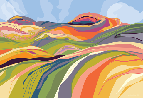 contemporary image of colorful rolling hills digital art