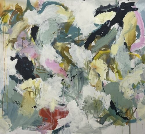 Abstract mixed media painting of desert blooms