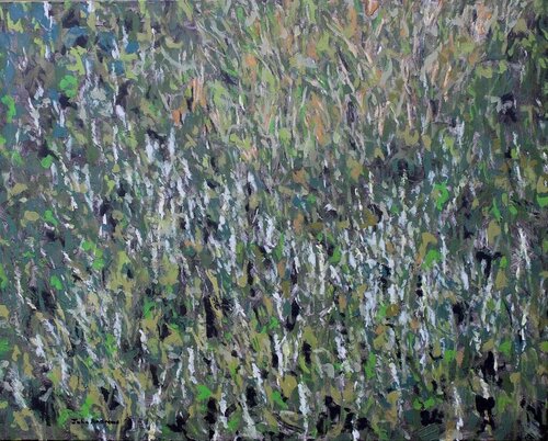 semi abstract painting of a grassy field