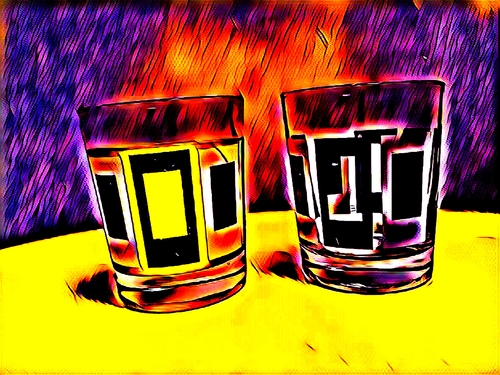 bold photograph of two glasses of drinks