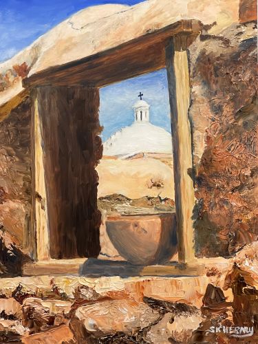 painting of a church in the old west