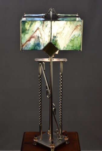 handmade glass and steel lighting fixture