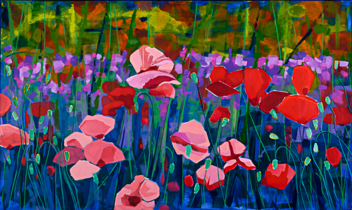 painting of red poppies in a field