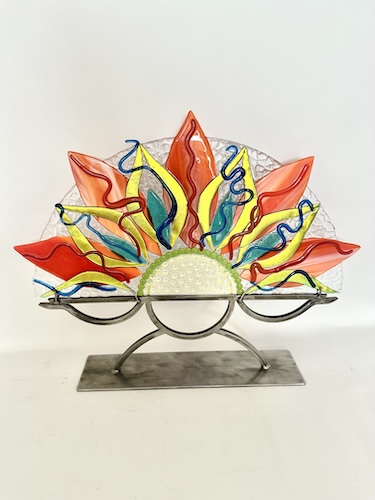 dichroic glass flower sculpture