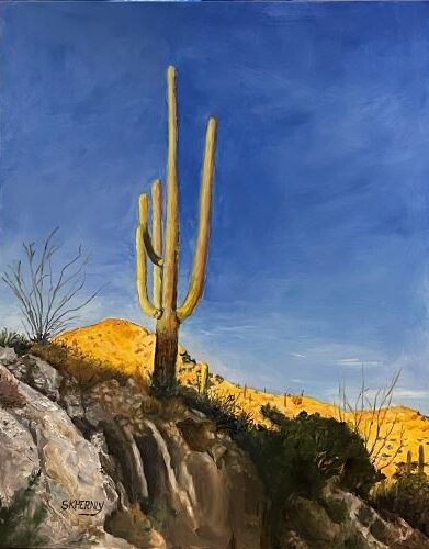 oil painting of a saguaro cactus