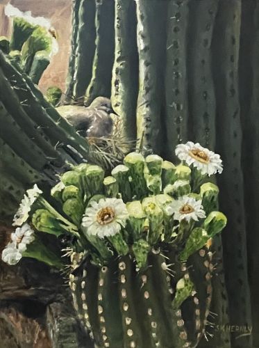 oil painting of cactus in flower