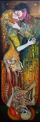 oil painting based on Klimt's Kiss by Safir