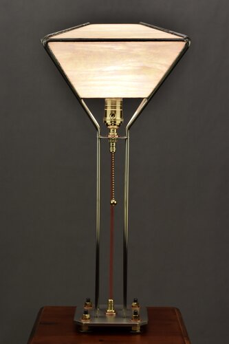 handmade steel and stained glass lamp by John Garloff