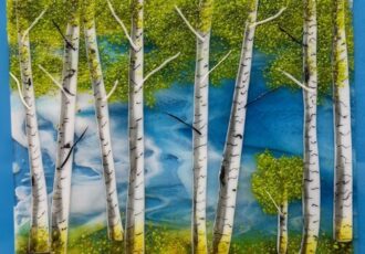 fused glass art depicting an aspen grove